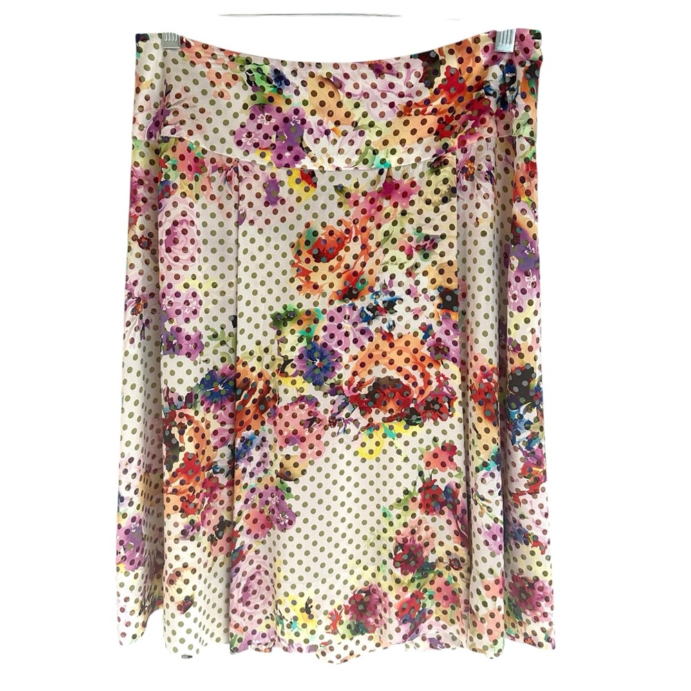 Etcetera 100% Silk Floral and Polka Dot Watercolor Print Skirt Size 4